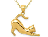14K Yellow Gold Stretching Cat Charm Pendant Necklace with Chain